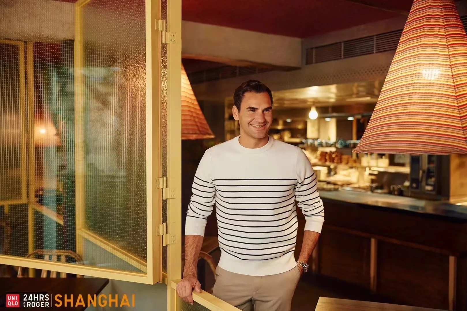 Roger Federer in a Shanghai interior for Uniqlo