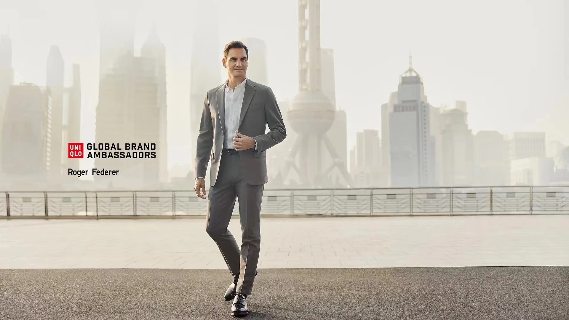 Roger Federer against the Shanghai skyline for Uniqlo